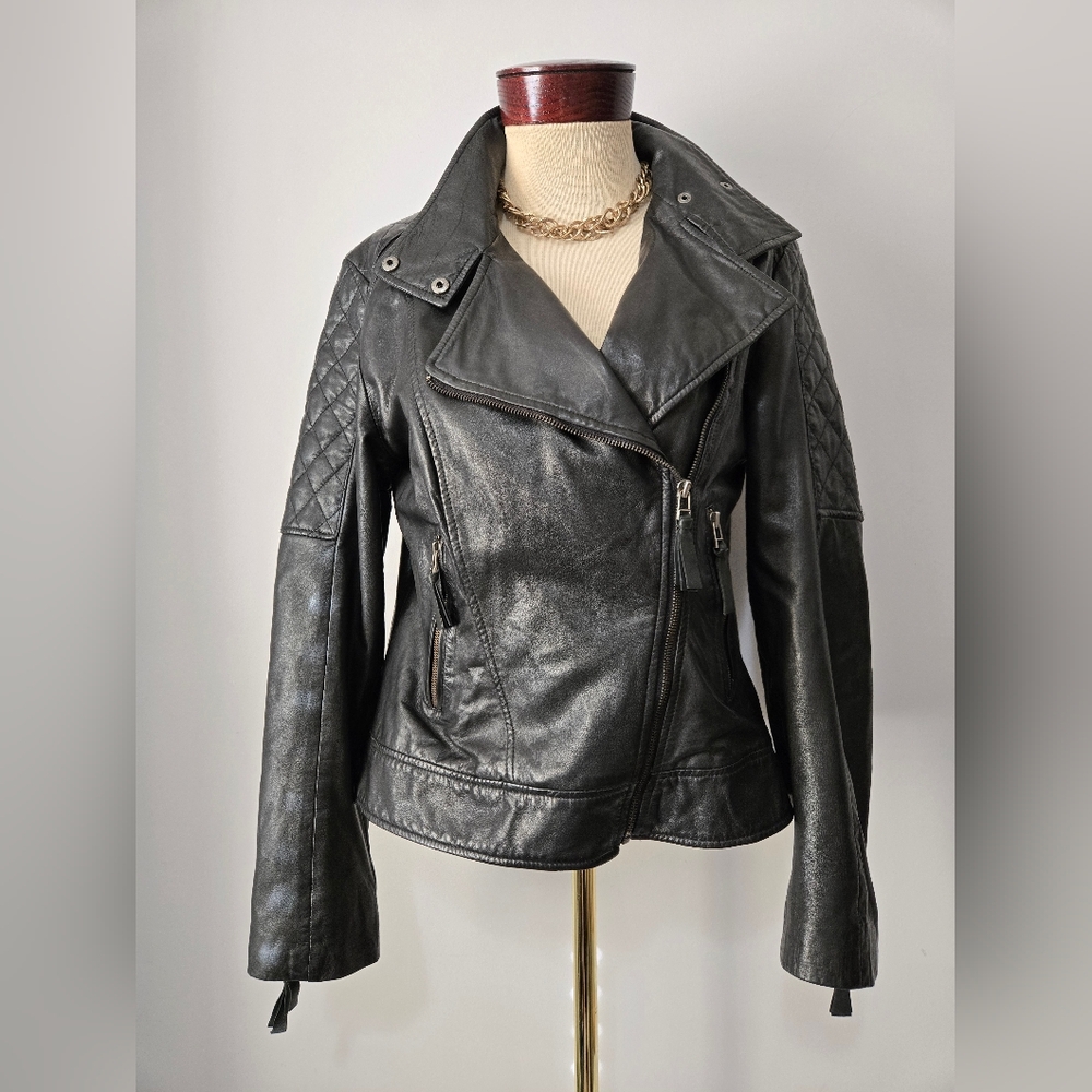 Women's Black Leather Biker Jacket